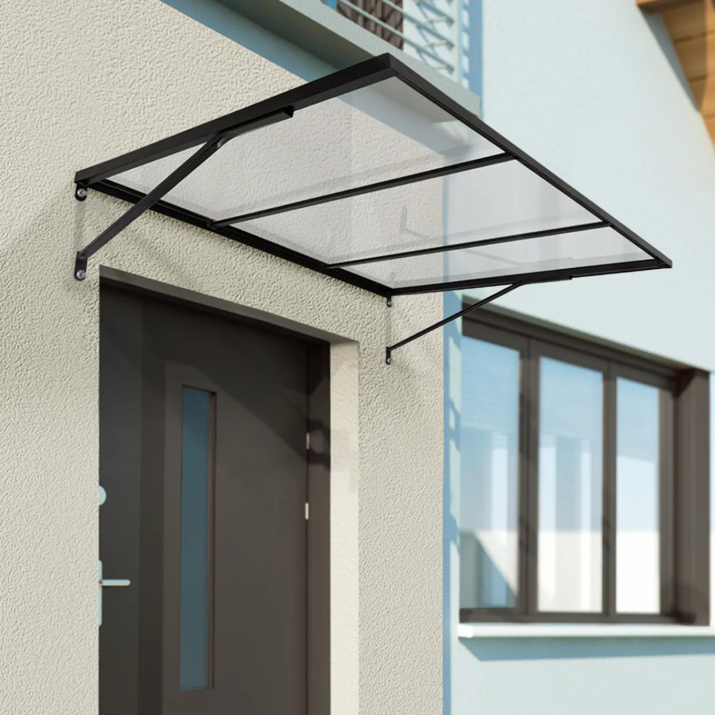 Auvent de porte moderne verrière noir 80 x 113 cm*IDMarket Best