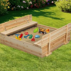 Bac à sable bois refermable avec couvercle et 2 bancs intégrés*IDMarket Best