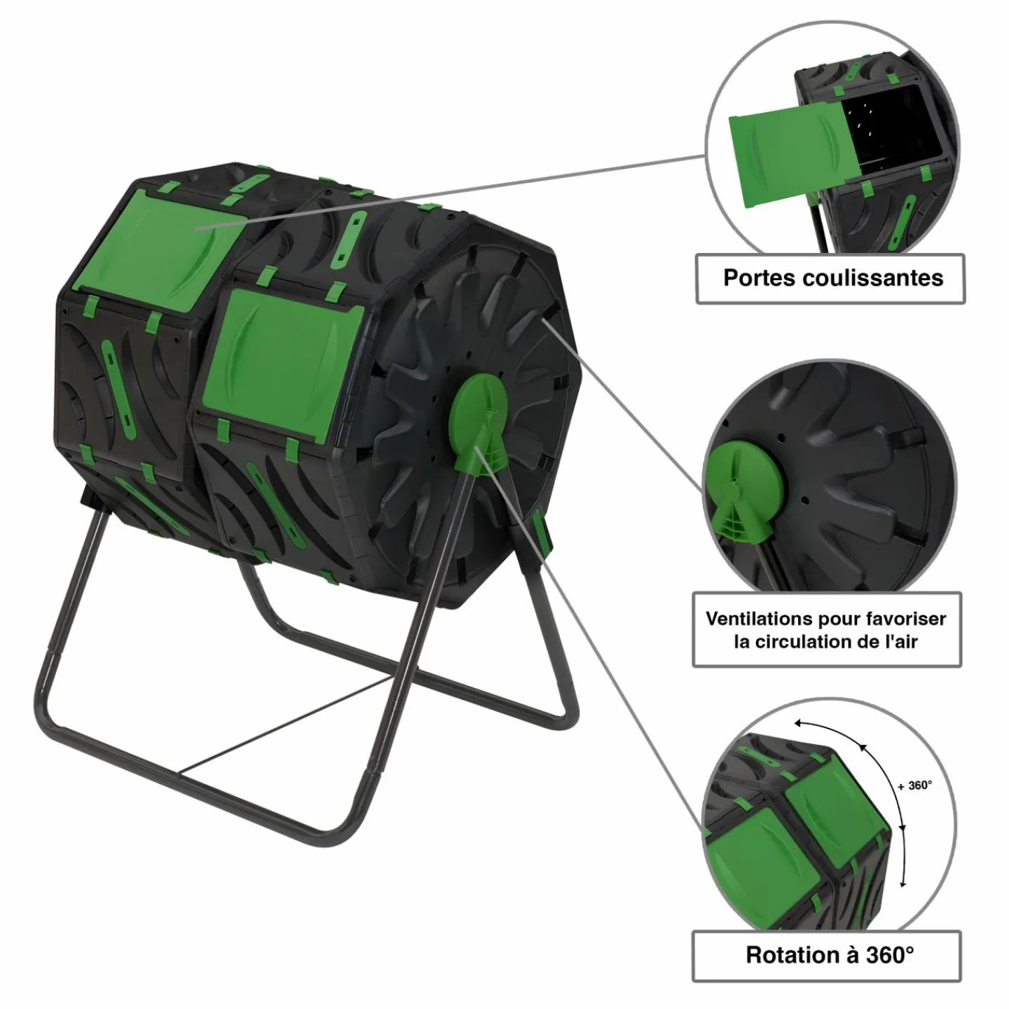 Bac de compostage rotatif double 140L*IDMarket Outlet