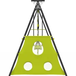 Balançoire 4 portiques pour jardin avec panier de basket et but de foot*IDMarket New