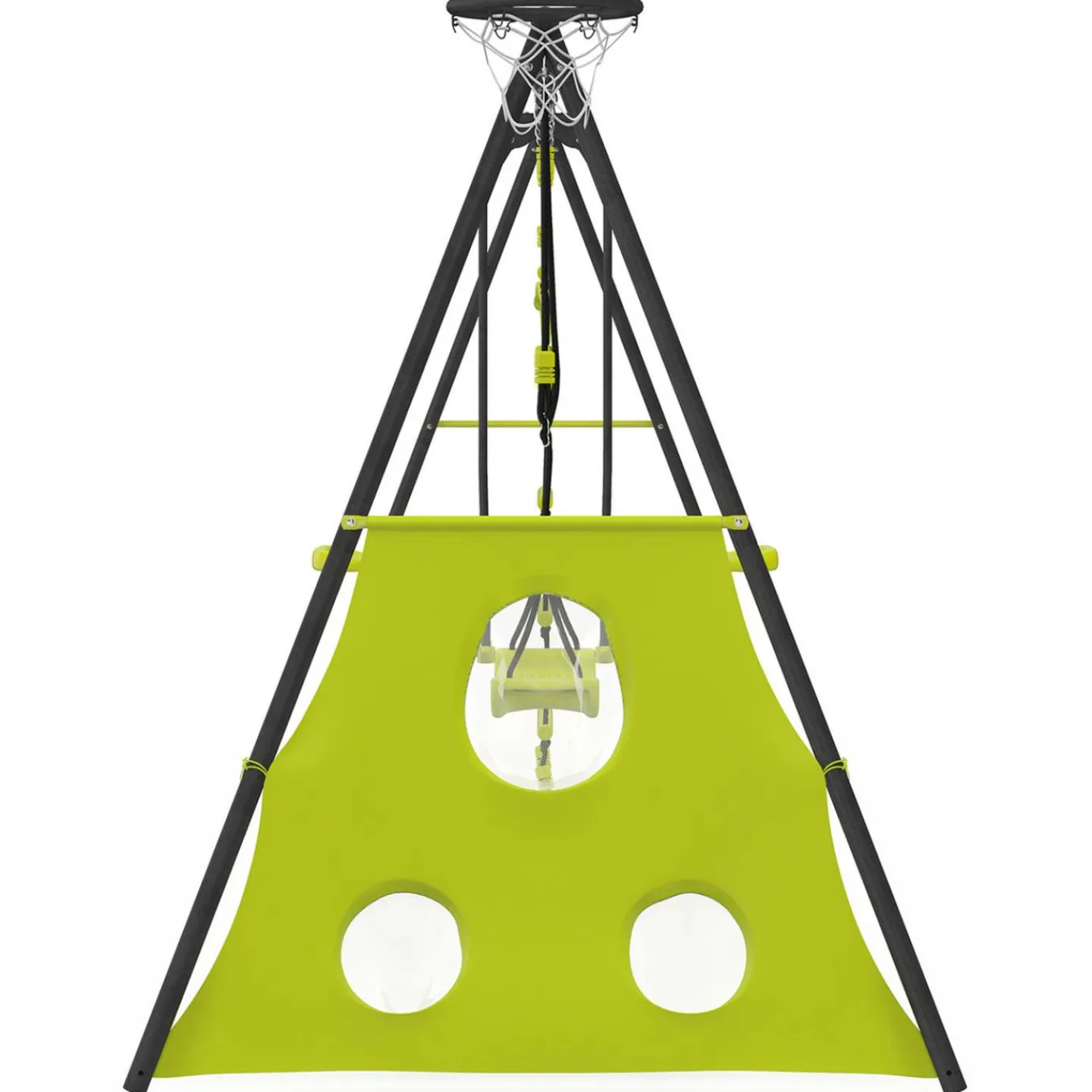 Balançoire 4 portiques pour jardin avec panier de basket et but de foot*IDMarket New