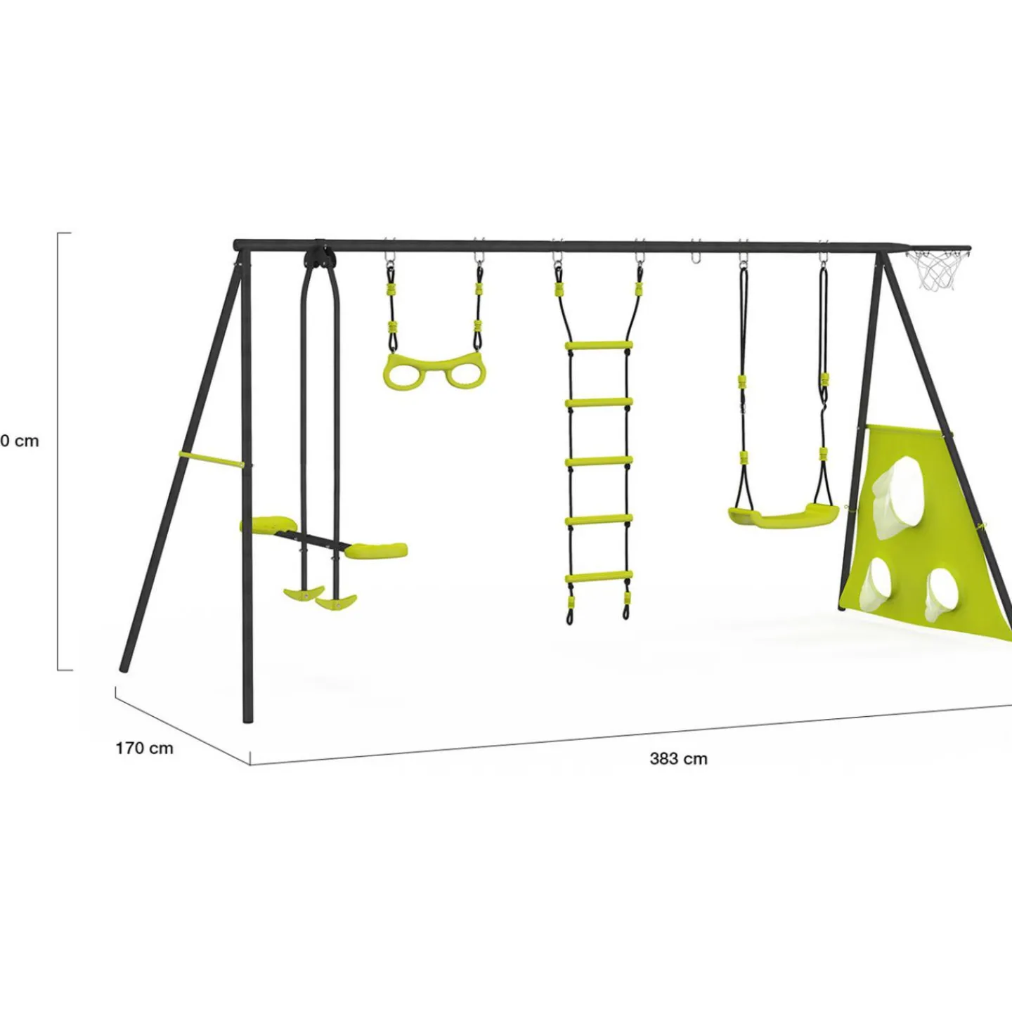 Balançoire 4 portiques pour jardin avec panier de basket et but de foot*IDMarket New