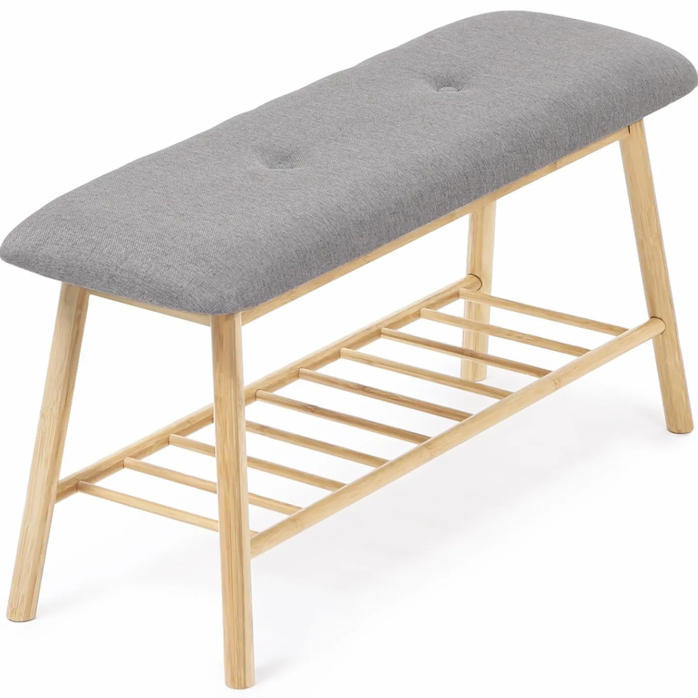 Banc bambou tissu gris style scandinave*IDMarket Best