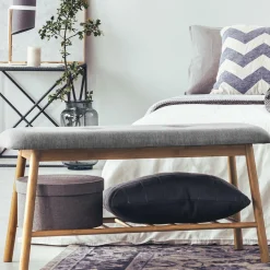 Banc bambou tissu gris style scandinave*IDMarket Best
