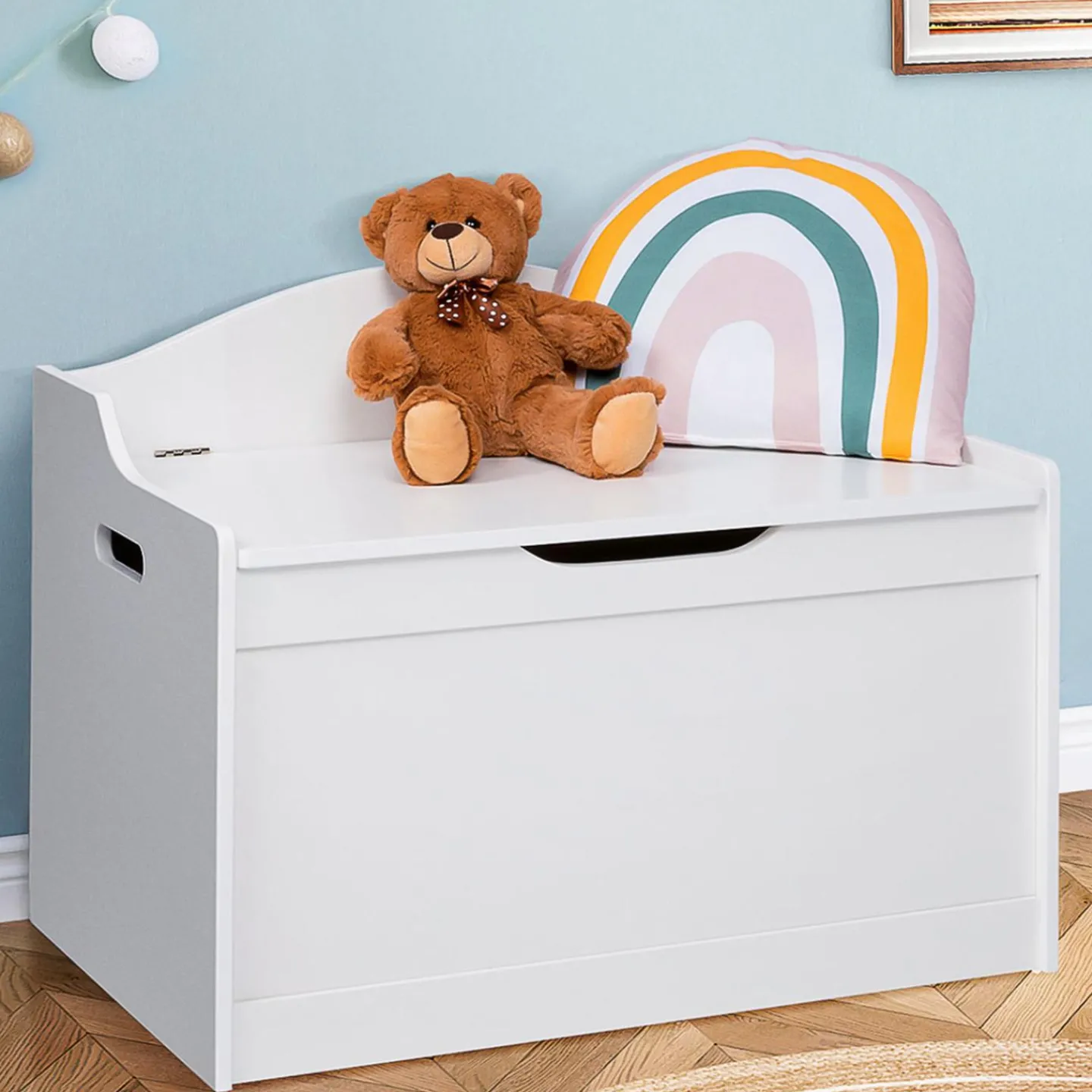 Banc coffre de rangement enfant en bois blanc*IDMarket Online