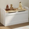 Banc coffre de rangement enfant 60 cm en bois blanc et hêtre*IDMarket Discount