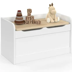 Banc coffre de rangement enfant 60 cm en bois blanc et hêtre*IDMarket Discount