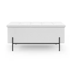 Banc coffre rangement pieds métal noir 100 cm tissu bouclette blanc*IDMarket Outlet