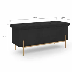 Banc de rangement velours noir avec pieds métal doré 100 cm*IDMarket Online
