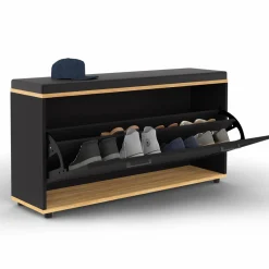 Banc d'entrée noir avec coussin et rangement chaussures*IDMarket Hot