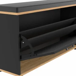 Banc d'entrée noir avec coussin et rangement chaussures*IDMarket Hot