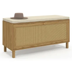 Banc d'entrée vintage avec rangement chaussures effet cannage naturel*IDMarket Online