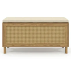 Banc d'entrée vintage avec rangement chaussures effet cannage naturel*IDMarket Online