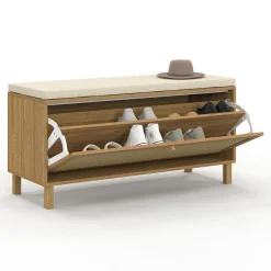 Banc d'entrée vintage avec rangement chaussures effet cannage naturel*IDMarket Online
