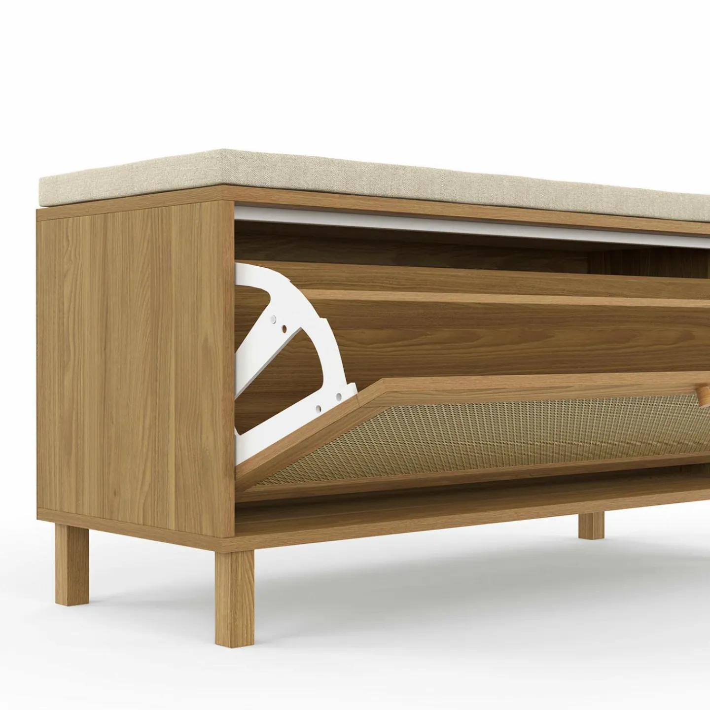 Banc d'entrée vintage avec rangement chaussures effet cannage naturel*IDMarket Online