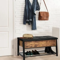 Banquette coffre de rangement bois et métal*IDMarket Online