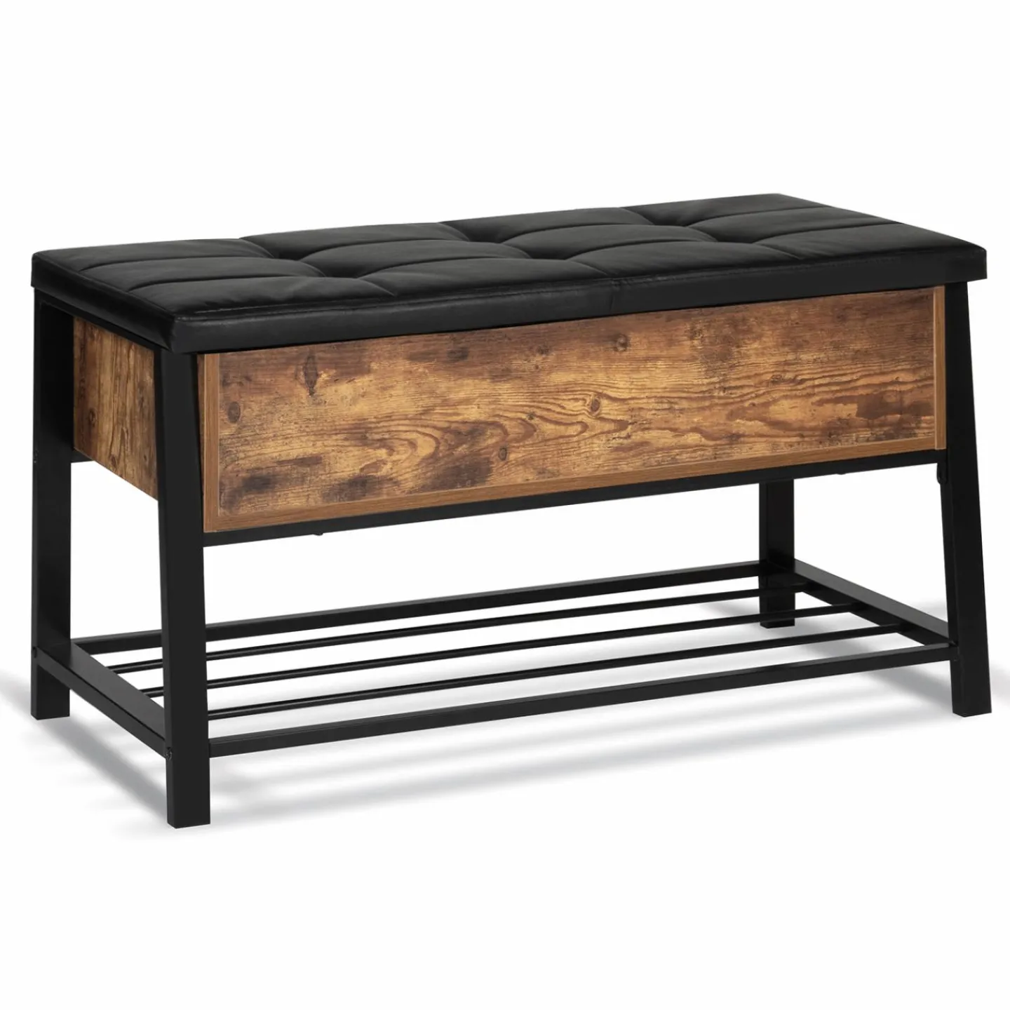 Banquette coffre de rangement bois et métal*IDMarket Online