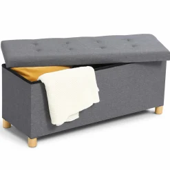 Banquette rangement tissu gris en lin*IDMarket Hot