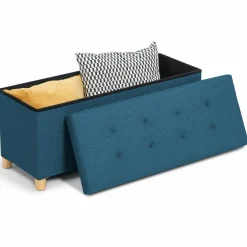 Banquette rangement tissu bleu canard en lin*IDMarket Clearance