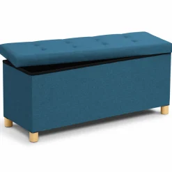Banquette rangement tissu bleu canard en lin*IDMarket Clearance