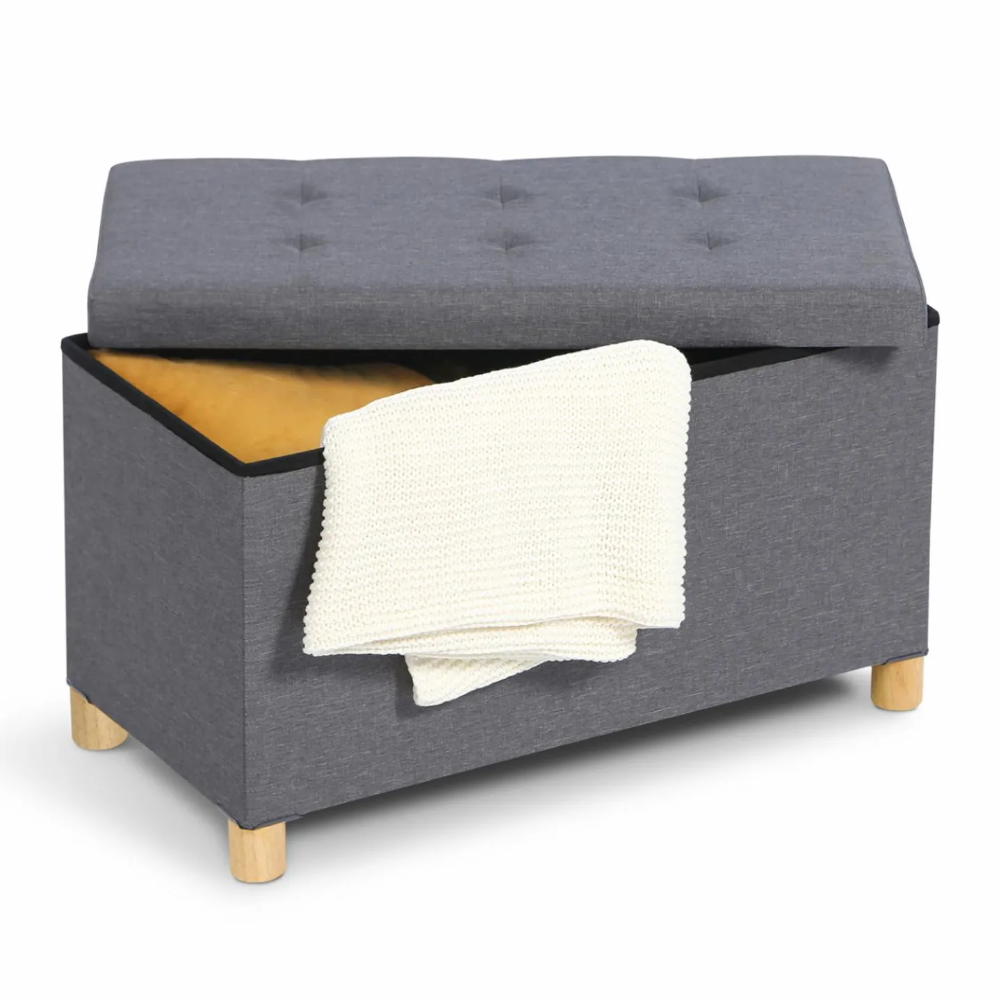 Banquette rangement tissu gris anthracite en lin*IDMarket Clearance