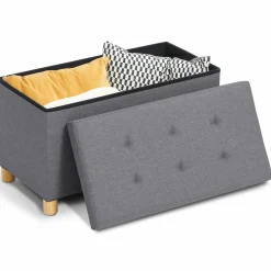 Banquette rangement tissu gris anthracite en lin*IDMarket Clearance