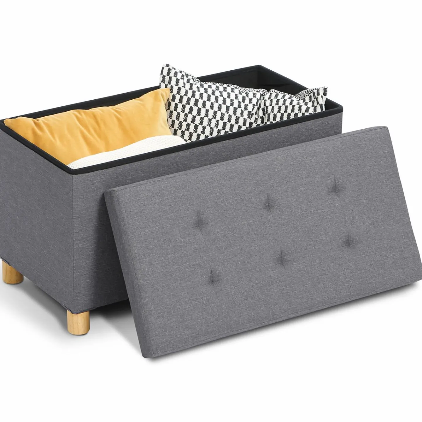 Banquette rangement tissu gris anthracite en lin*IDMarket Clearance