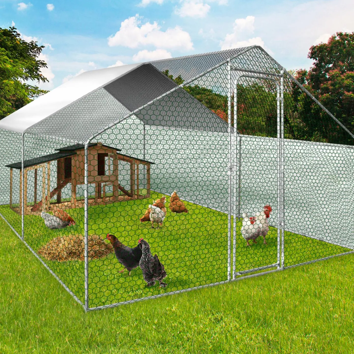 Bâches waterproof pour enclos poulaillers blanches 150 gr 1 arrière + 2 côtés*IDMarket Hot