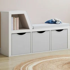 Bibliothèque banc blanche bacs en tissu*IDMarket Outlet