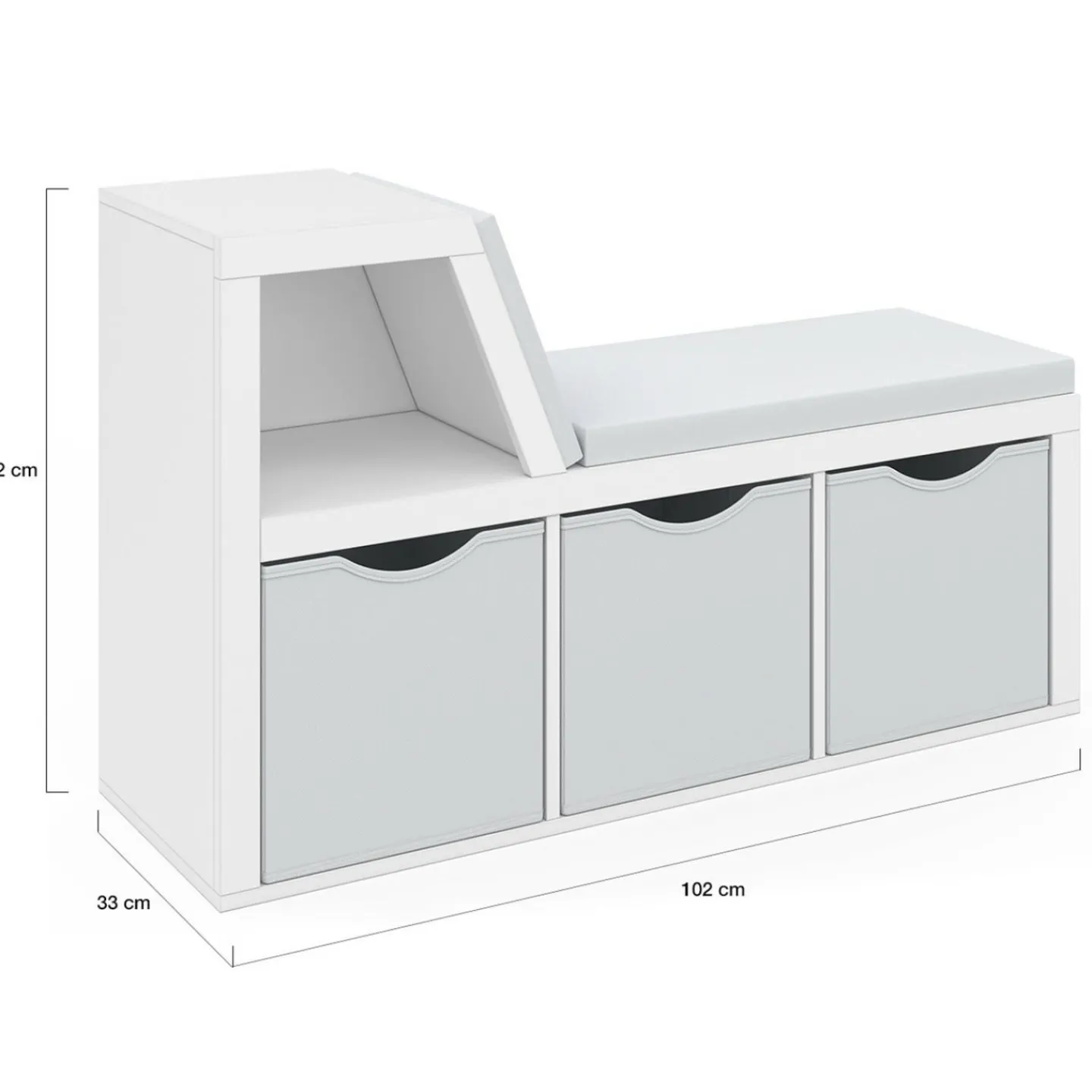 Bibliothèque banc blanche bacs en tissu*IDMarket Outlet
