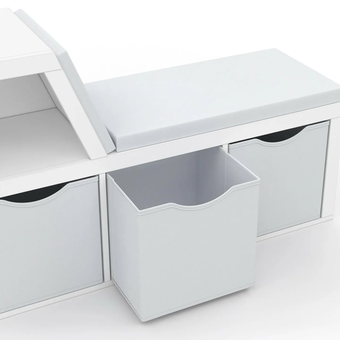 Bibliothèque banc blanche bacs en tissu*IDMarket Outlet