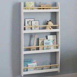 Bibliothèque enfant murale blanc et bois*IDMarket Clearance