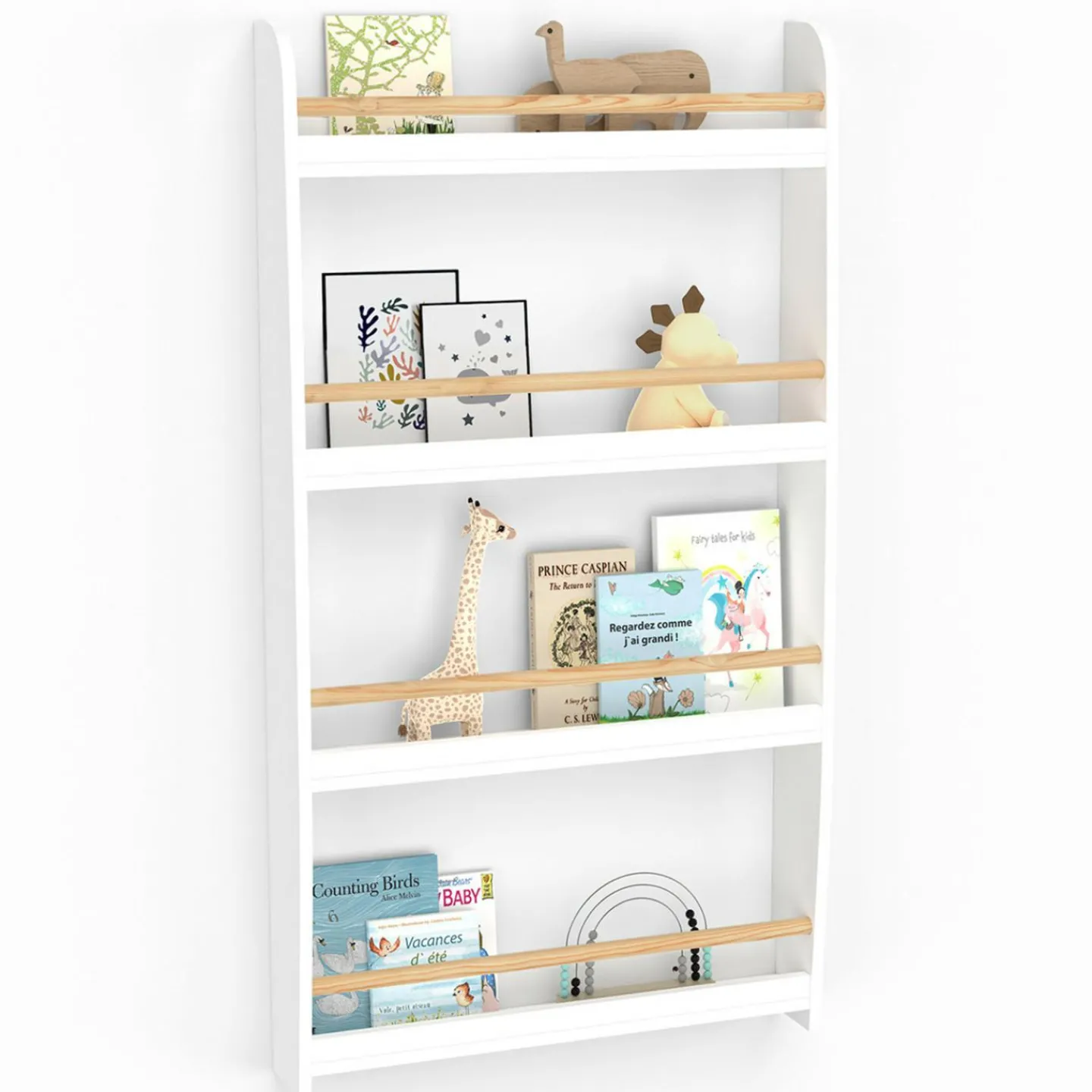 Bibliothèque enfant murale blanc et bois*IDMarket Clearance