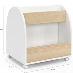 Bibliothèque enfant sur roulettes hêtre et blanc*IDMarket Online