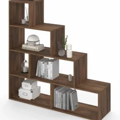 Bibliothèque escalier bois effet noyer 6 cases*IDMarket New