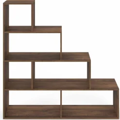 Bibliothèque escalier bois effet noyer 6 cases*IDMarket New