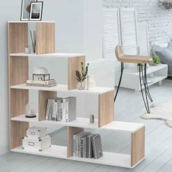 Bibliothèque escalier bois et blanc 6 cases*IDMarket Clearance