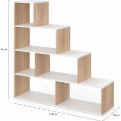 Bibliothèque escalier bois et blanc 6 cases*IDMarket Clearance
