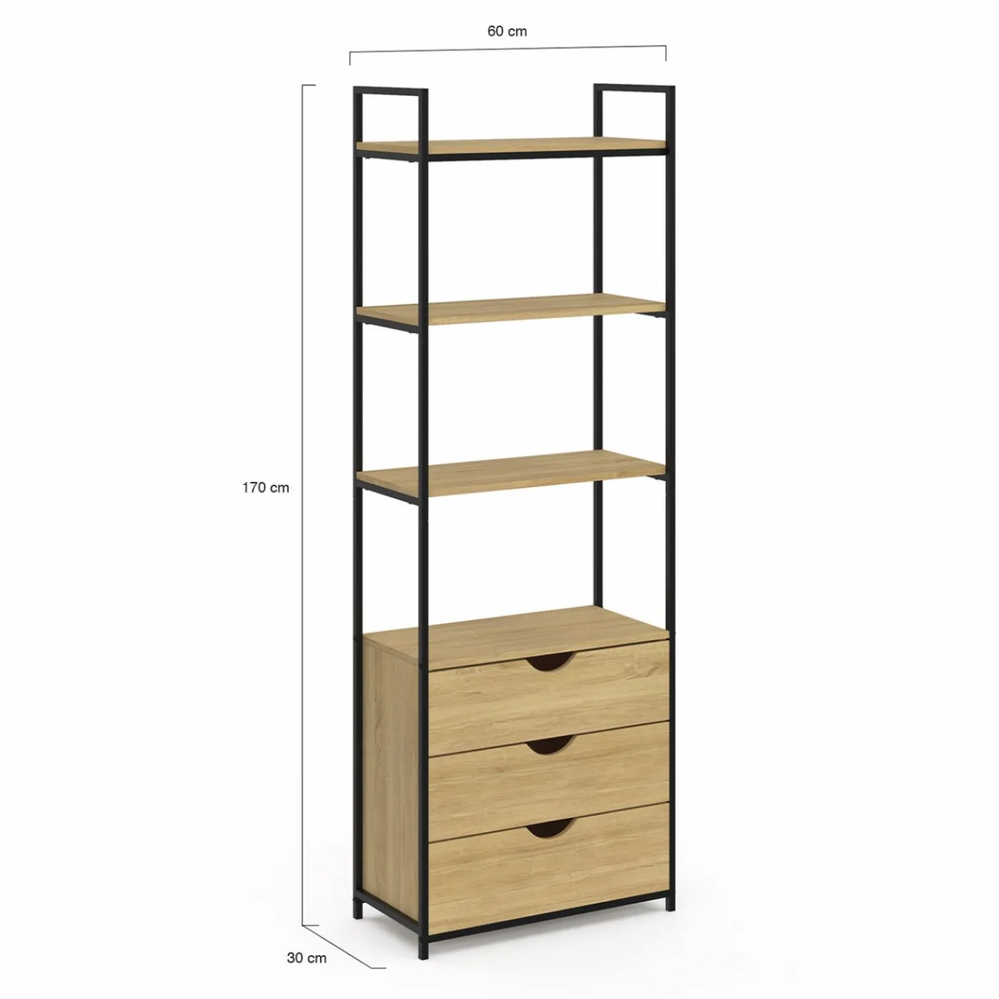 Bibliothèque industrielle 4 niveaux 3 tiroirs*IDMarket New