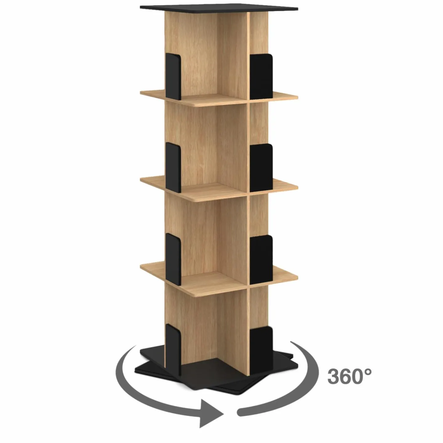 Bibliothèque rotative 4 niveaux noir et effet bois*IDMarket Sale