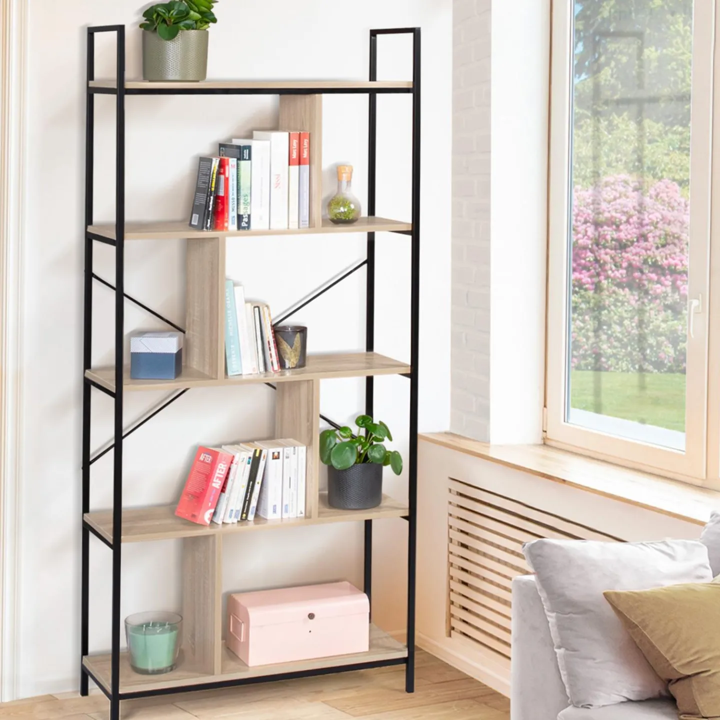 Bibliothèque style industriel bois et métal 5 niveaux*IDMarket New