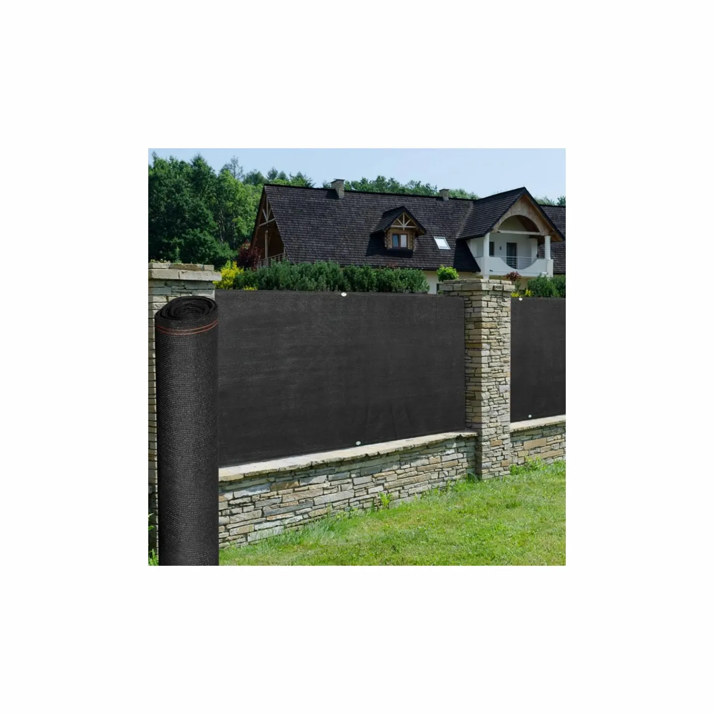 Brise vue 1,5 m x 10m noir occultant 300 g m²*IDMarket