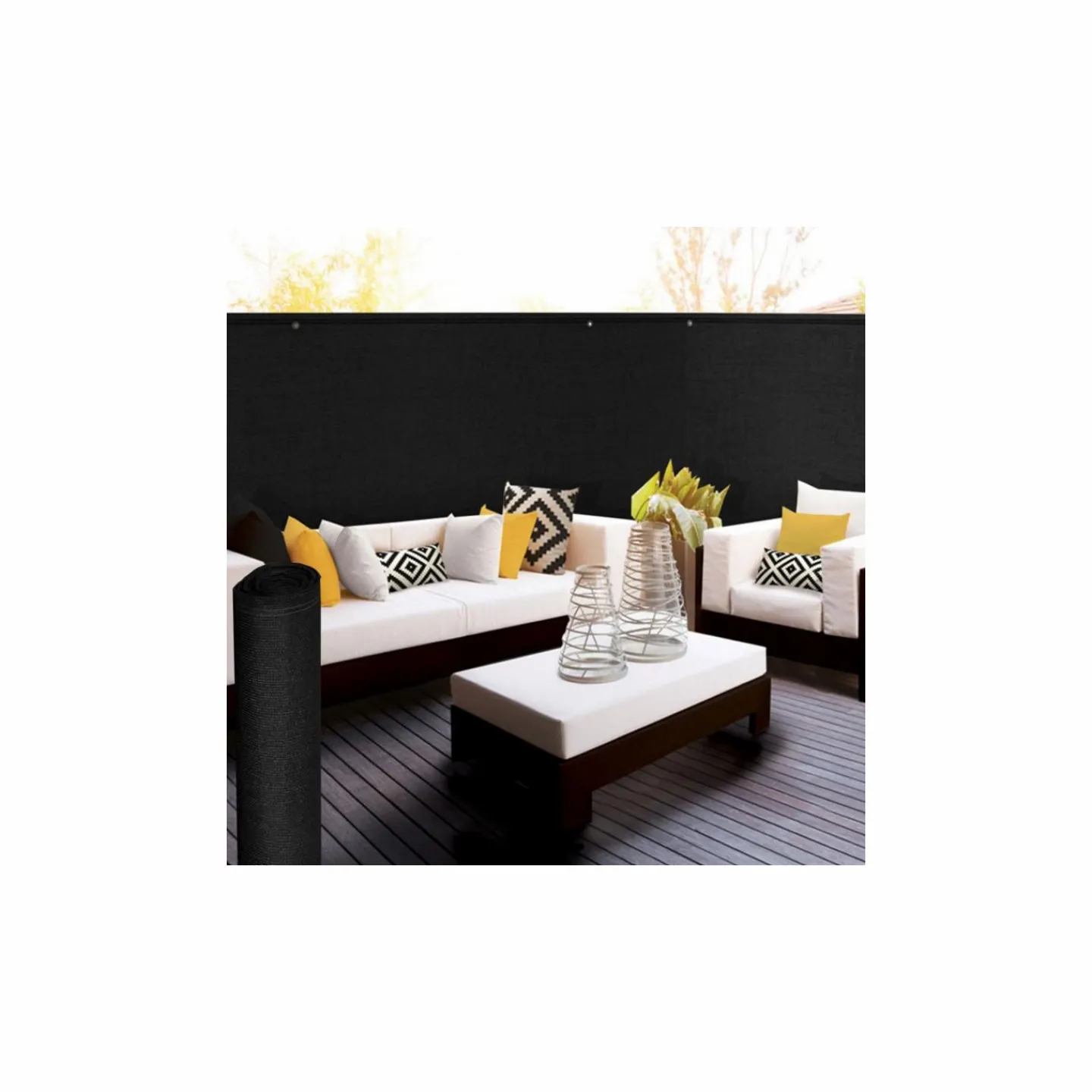 Brise vue 1,5 m x 10m noir occultant 300 g m²*IDMarket