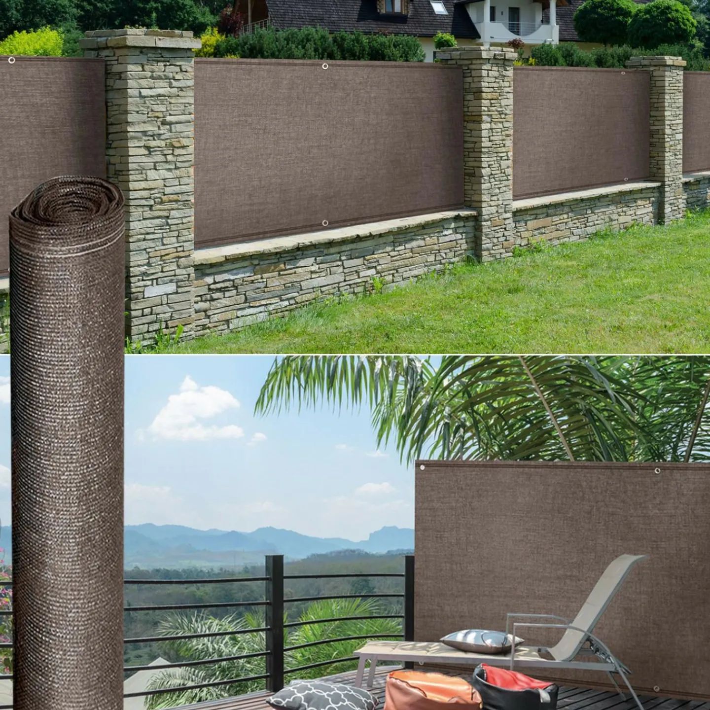 Brise vue 1,5 m x 10m taupe occultant 220 g m²*IDMarket
