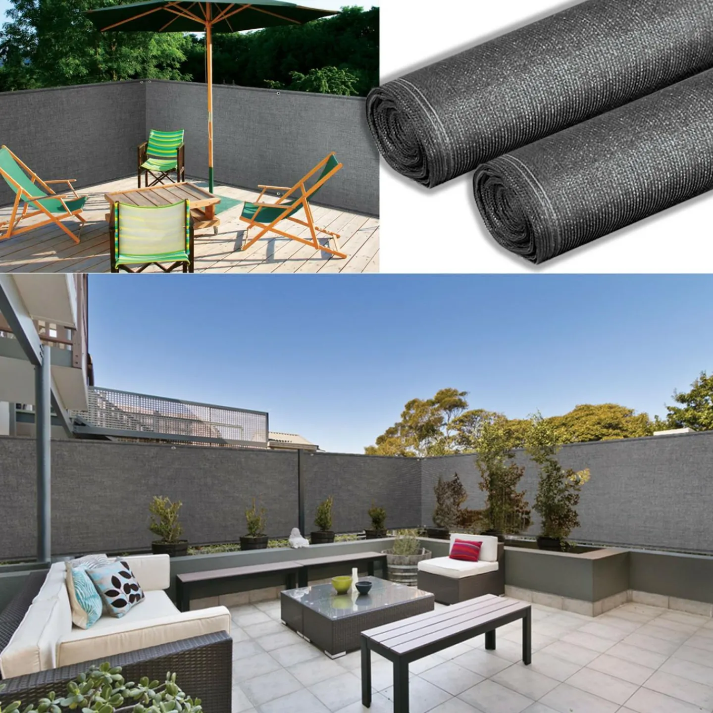 Brise vue 1M x 10M gris occultant 220g m²*IDMarket Outlet
