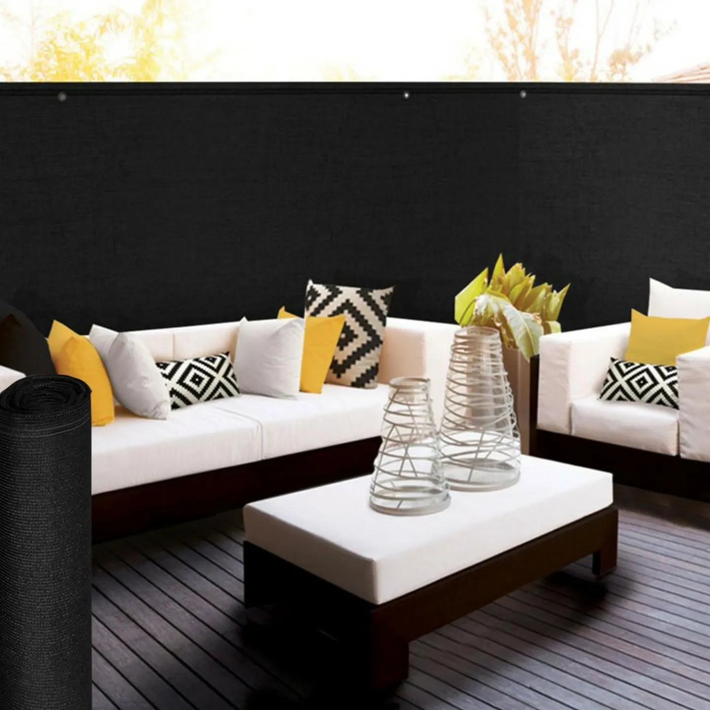 Brise vue 1,5m x 10m noir occultant 220g m²*IDMarket Outlet