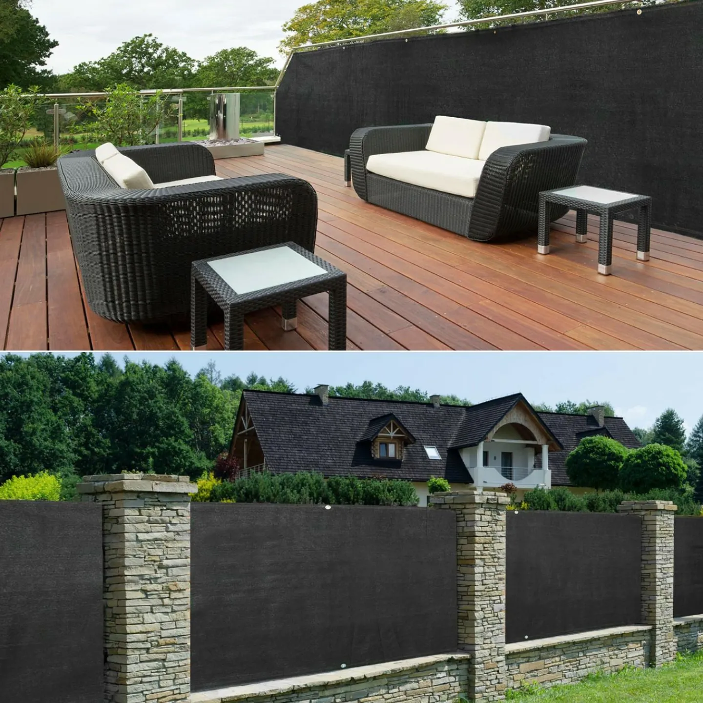 Brise vue 1,5m x 10m noir occultant 220g m²*IDMarket Outlet