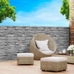 Brise vue occultant gris a motif de pierre 1,8 x 10 M*IDMarket Discount