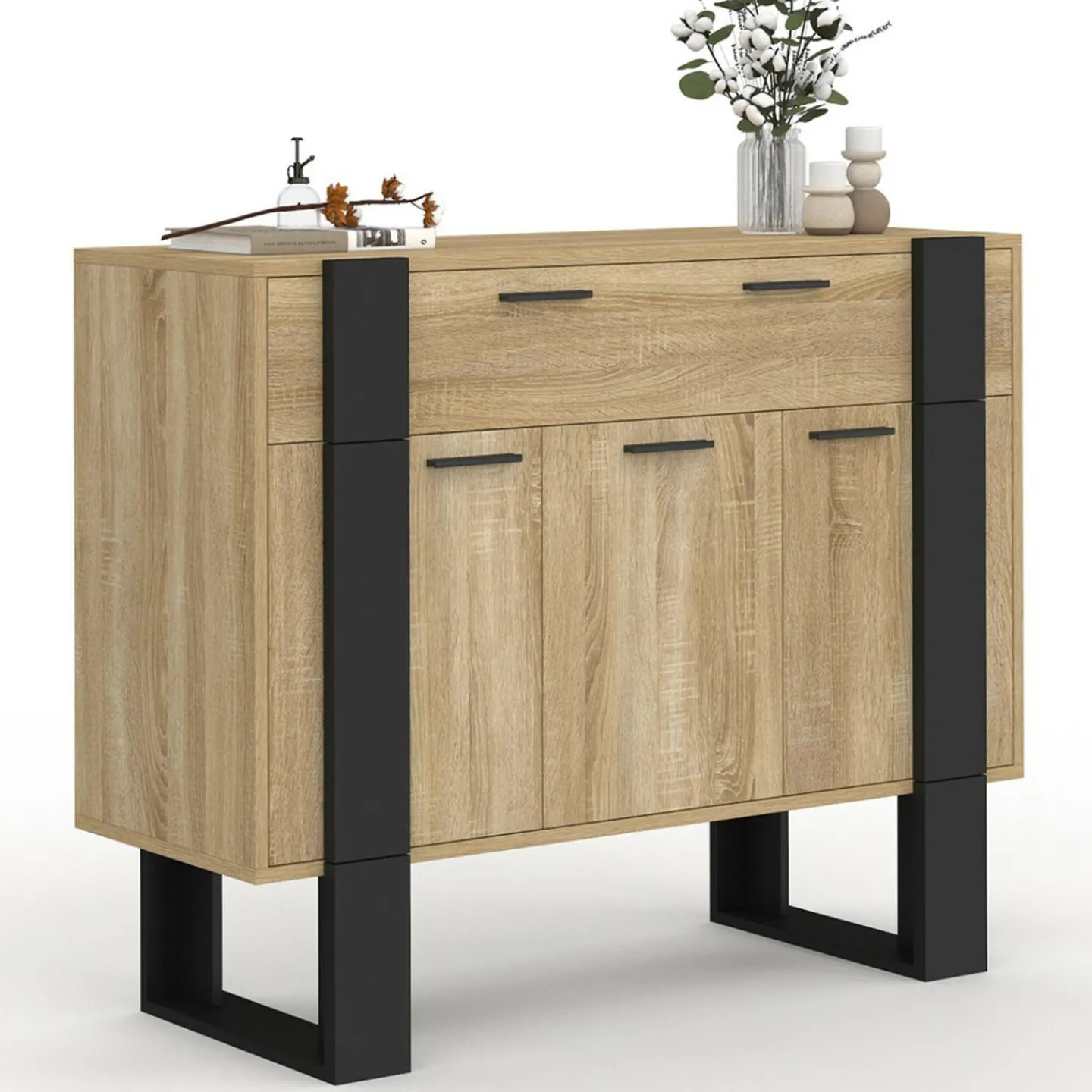 Buffet 100 cm 3 portes 1 tiroir noir*IDMarket