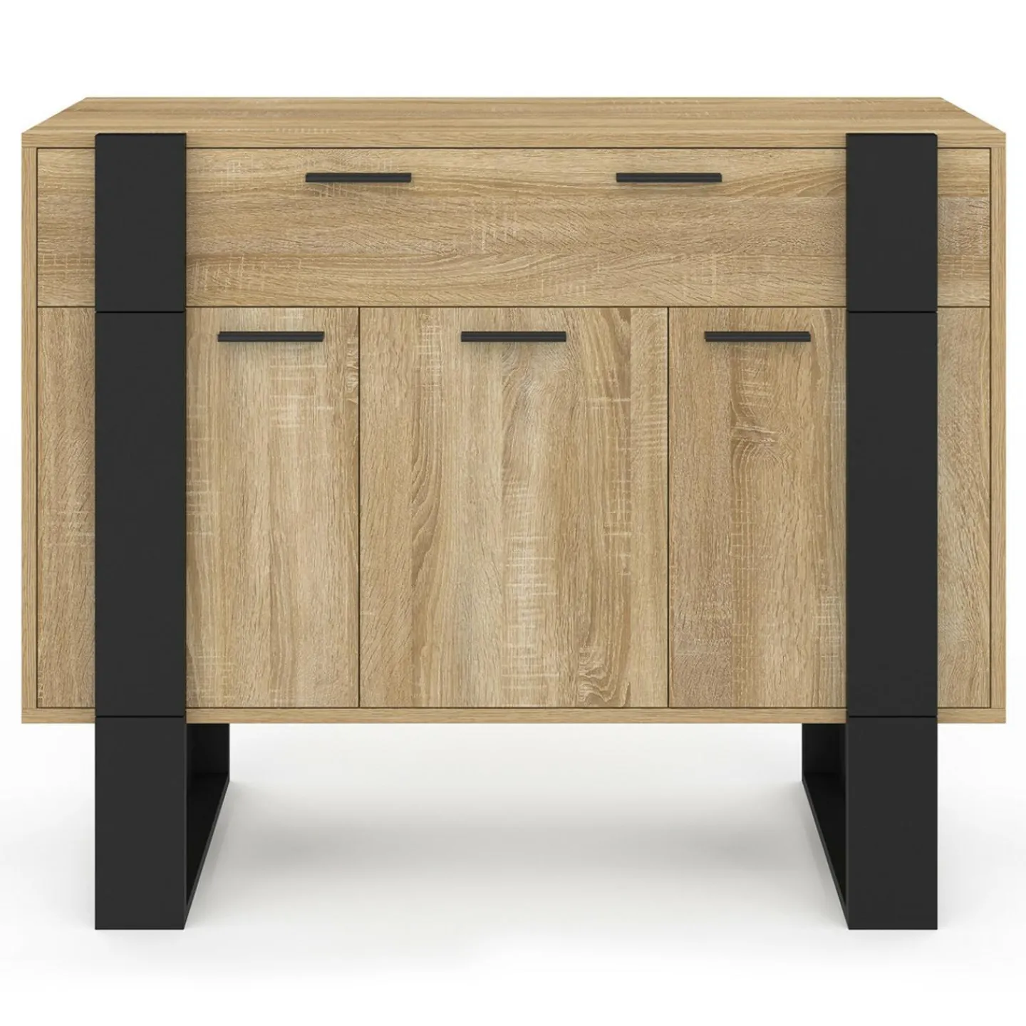 Buffet 100 cm 3 portes 1 tiroir noir*IDMarket